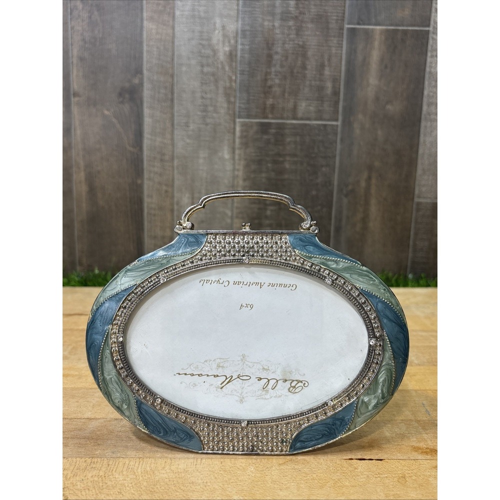 Belle Maison 4x6 Picture Frame Austrian Crystal Silver Tone Blue Enamel Art Deco